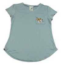 Svetlomodré tričko s kvietkom a motýlkom