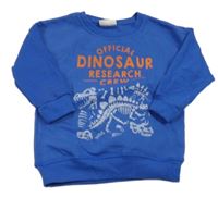 Modrá mikina s nápisom a kostrou dinosaura infinity kids
