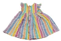 Růžovo-žluto-modro-fialovo farebné pruhované plátenné šaty Next