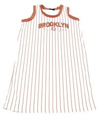 Bielo-ružové pruhované športové šaty s nápismi Ergeenomixx