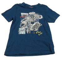 Petrolejové tričko s transformers a nápismi