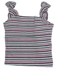 Sivo-bielo-ružový pruhovaný rebrovaný crop top Primark