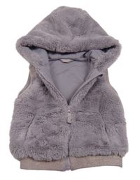 Pudrově fialová kožušinová podšitá vesta s kapucňou Dunnes