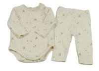 2set - Smetanové žebrované body s houbičkami + tepláky Zara