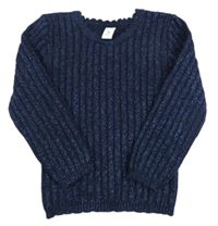 Tmavomodrý rebrovaný trblietavý sveter Tu