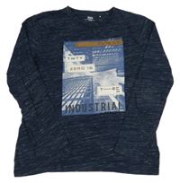 Tmavomodré melírované triko s potiskem Yigga