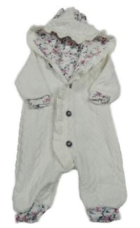 Biela 3D vzorovaná podšitá kombinéza s kapucňou