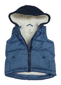 Modrá šusťáková zateplená vesta s kapucí F&F