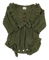 Khaki úpletové rebrované body s volánikmi