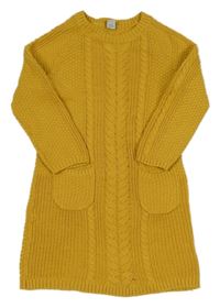 Hořčicové pletené šaty s kapsami Tu