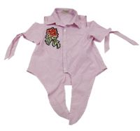 Růžovo-bílá pruhovaná crop halenka s květem a uzlem 