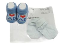 Nové -2set - Svetlomodré ponožky s nápisem + žebrované rukavice