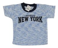 Nové - Bielo-modré žíhané tričko s nápisom