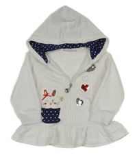 Biela prepínaci mikina s králikom a kapucňou