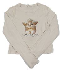 Béžové žebrované crop triko s kočkou M&S