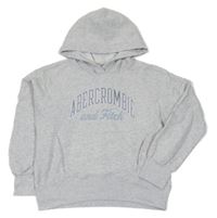 Světlešedá oversize mikina s nápisem a kapucí Abercrombie&Fitch