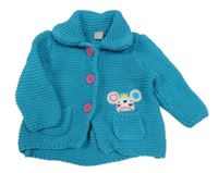 Azurový propínací svetr s myškou Tu