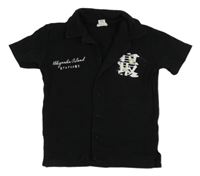 Černé propínací triko s potiskem a límečkem River Island