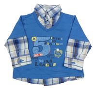 Modré tričko se všitou košilí a nápisem Topolino