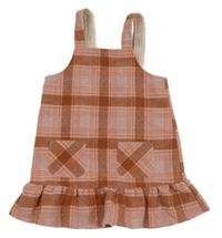 Ružovo-červené kockované vlnené na traké šaty