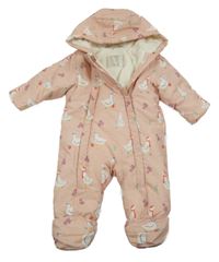 Světlerůžová šusťáková zimní kombinéza s husami a kapucí John Lewis