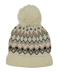 Pudrová pletená vzorovaná čepice s bambulí Tu