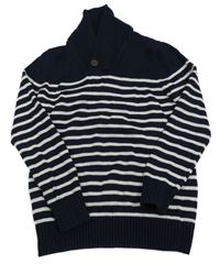 Tmavomodro-biely pruhovaný sveter s golierom C&A