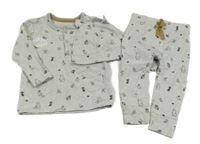 Nové - 3set - Šedo-bílé pruhované triko + tepláky + čepice se zvířátky Geoge 