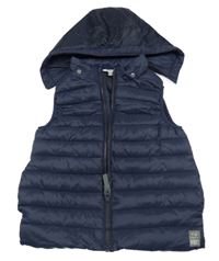 Tmavomodrá šusťáková prošívaná zateplená vesta s odepínací kapucí Kids