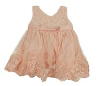 Lososové tylové šaty s krajkou