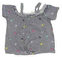 Tmavomodro-bílá proužkovaná kytičkovaná halenka s volnými rameny Kids