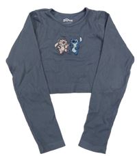 Šedé žebrované crop triko se Stitchem Primark