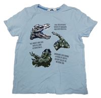 Svetlomodré tričko s dinosaury z překlápěcích flitrů H&M