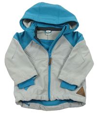 Světlešedo-modrozelená softshellová bunda s nášivkou a odepínací kapucí H&M