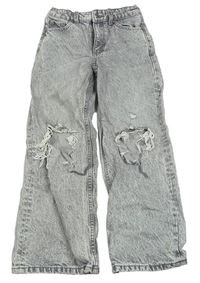 Šedé plísňové wide leg rifle s děravými koleny Denim Co.