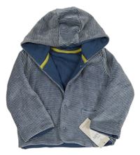 Nové - tmavomodro-světlešedý pruhovaný sametový zateplený kabátek s kapucňou M&S