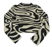 Smetanovo-čierny vzorovaný crop sveter H&M