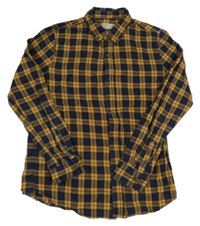 Tmavomodro-medovo-černá kostkovaná košile ZARA