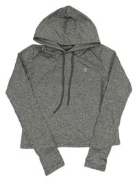 Sivá melírovaná športová crop mikina so vzorom a kapucňou