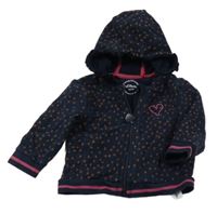 Tmavomodro-medová puntíkatá propínací mikina se srdíčkem a kapucí S. Oliver