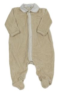 Béžový sametový overal s výšivkou a límečkem blues baby