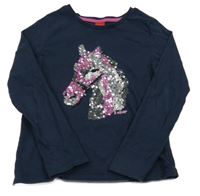 Tmavomodré triko s koníkem z flitrů S. Oliver