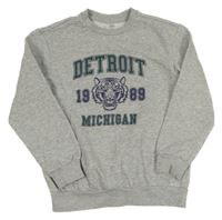 Sivá melírovaná mikina s tigrom a číslom a nápismi L&D