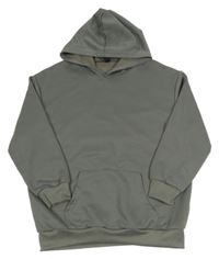 Tmavosivá športová mikina s vreckom a mořem a palmami a nápismi a kapucňou SHEIN