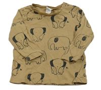 Hnědobéžové triko se sloníky H&M