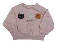 Svetloružová oversize mikina s 3D mačičkou a duchem a tekvicou a nápisom George