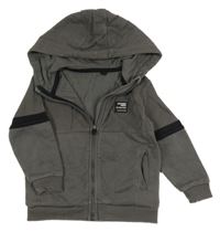 Tmavošedá propínací mikina s nášivkou a žebrováním a kapucí George