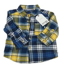 Nové - tmavomodro/žluto-modro-bílá kostkovaná košile s raketou Next