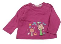 Malínové tričko so stromčekmi  a vtáčky Liegelind