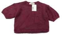 Nové - vínový chlpatý crop sveter H&M
